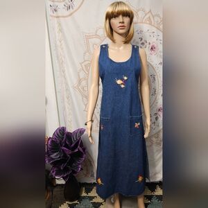 EUC Vintage Ol' Paint Denim Dress with Embroidery Small